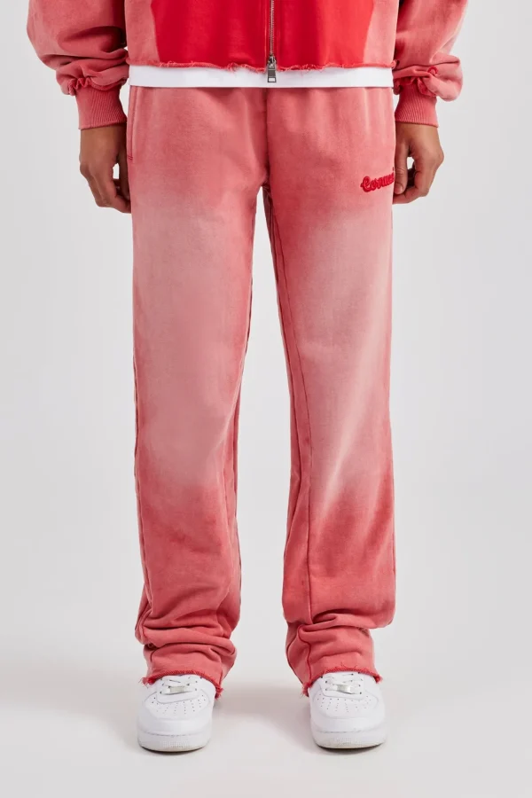 Washed Flare Fit Panelled Jogger - Washed Red