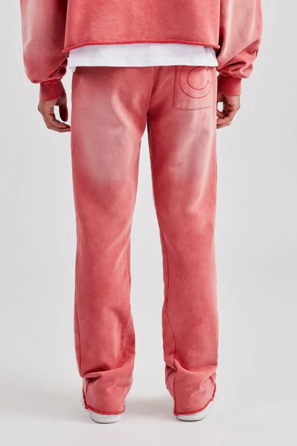 Washed Flare Fit Panelled Jogger - Washed Red