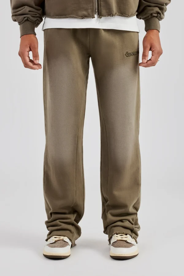 Washed Flare Fit Panelled Jogger - Khaki