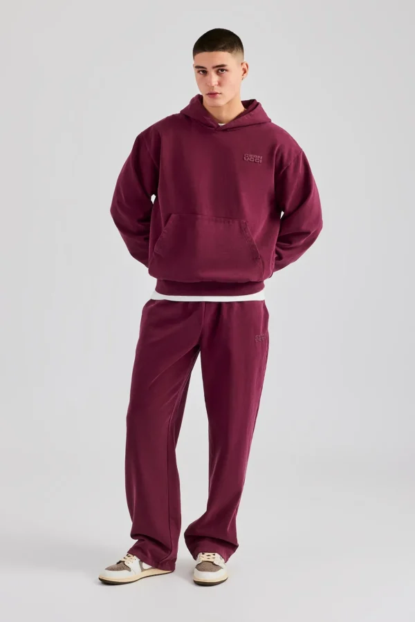 Washed Hooded Tracksuit Burgundy