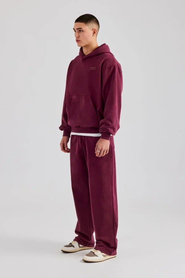 Washed Hooded Tracksuit Burgundy