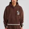 Washed Layered Applique Hoodie - Chocolate