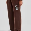 Washed Layered Applique Jogger - Chocolate