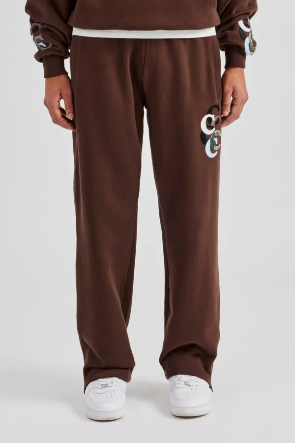 Washed Layered Applique Jogger - Chocolate