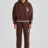 Washed Layered Applique Tracksuit - Chocolate