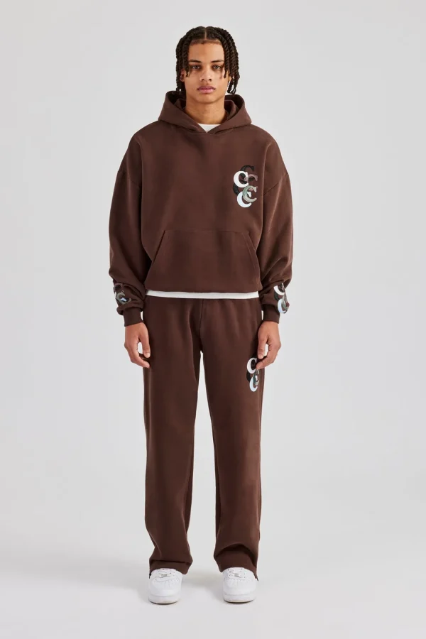 Washed Layered Applique Tracksuit - Chocolate