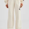 Washed Layered Applique Wide Leg Jogger - Off White