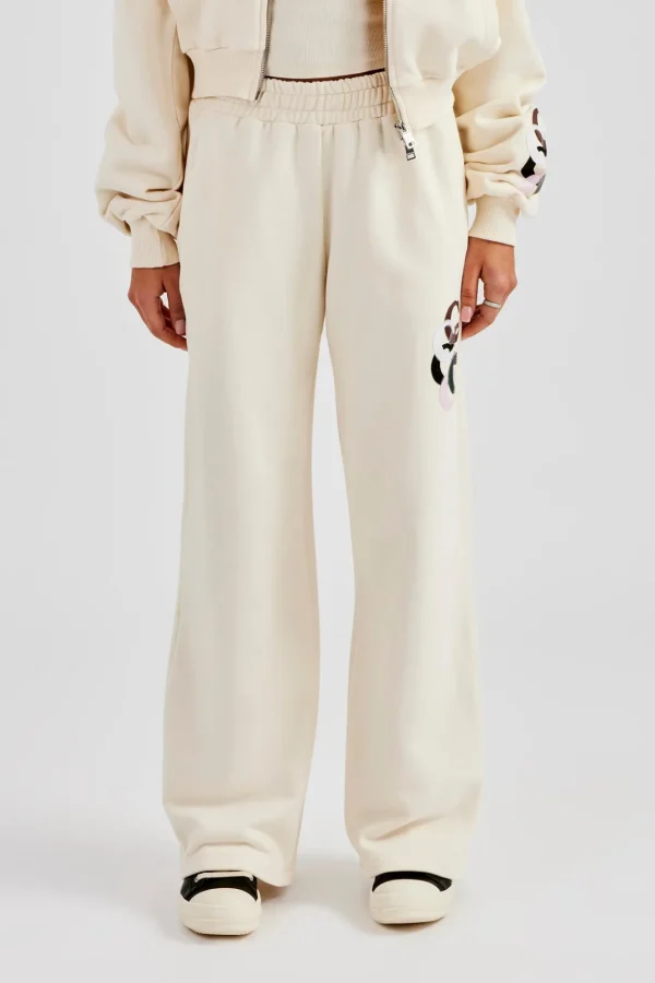 Washed Layered Applique Wide Leg Jogger - Off White