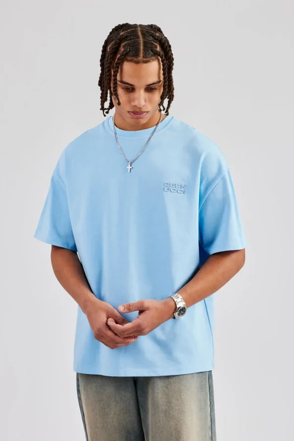 Washed Logo Boxy T-Shirt - Light Blue