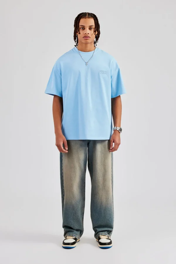 Washed Logo Boxy T-Shirt - Light Blue