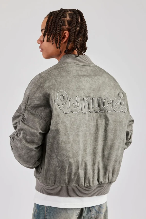 Washed Nylon Bomber Jacket - Acid Wash