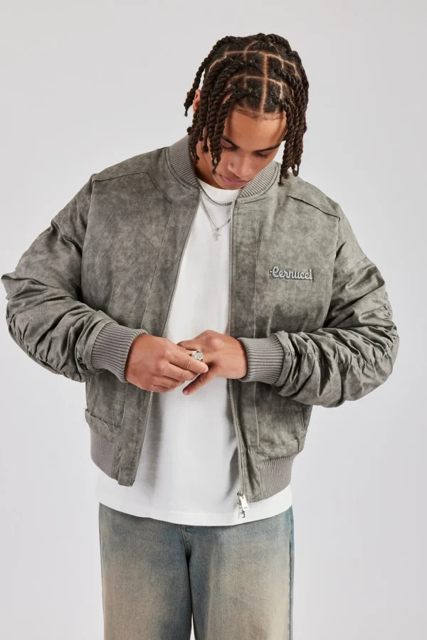 Washed Nylon Bomber Jacket - Acid Wash