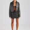 Washed Oversized PU Jacket & Mini Skirt - Charcoal