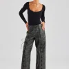 Washed PU Lace Up Detail Trouser - Charcoal