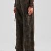 Washed PU Lace Up Detail Trouser - Brown