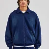 Washed Raglan Seam Detail Zip Through Hoodie - Navy Blue