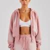 Washed Raglan Zip Through Hoodie - Pink