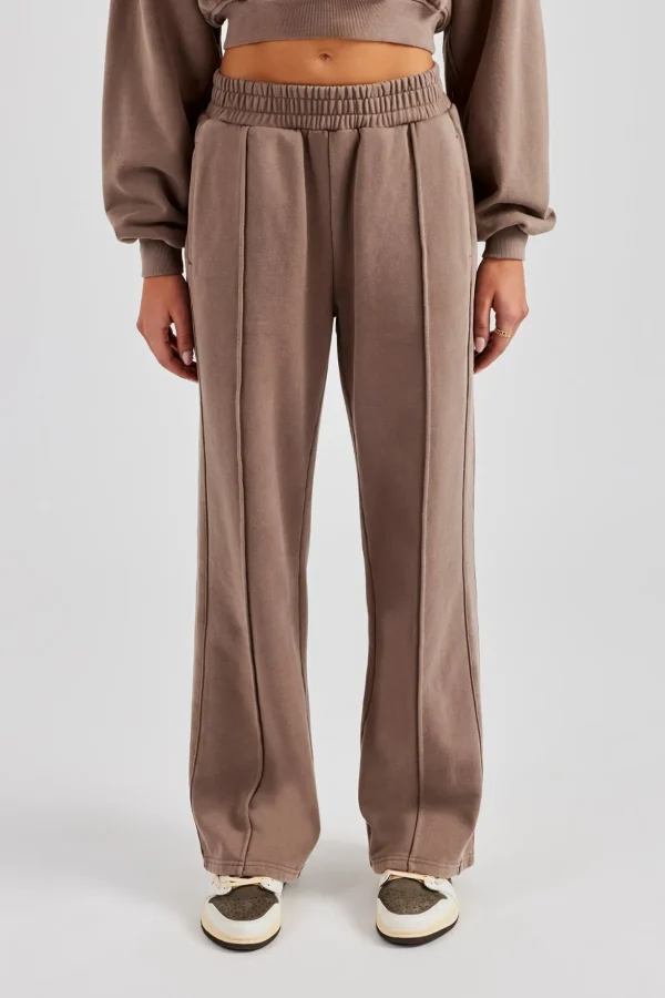 Washed Seam Detail Wide Leg Joggers - Mauve