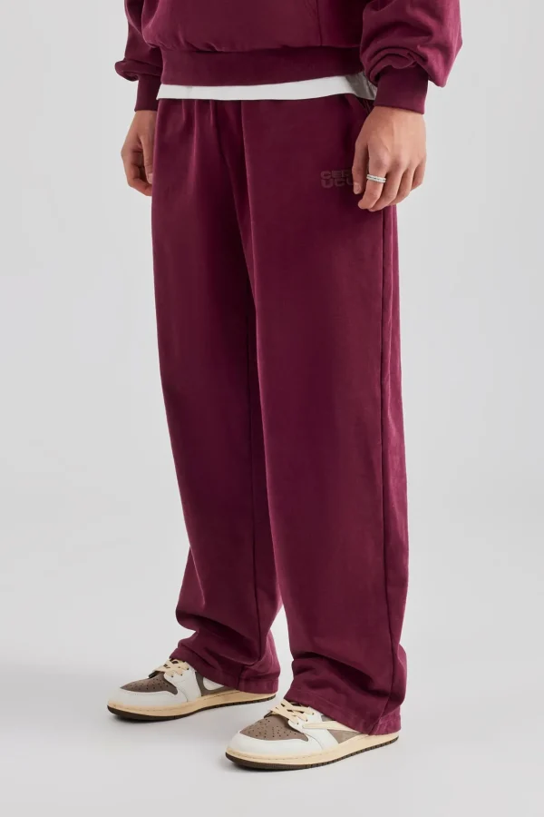 Washed Straight Leg Jogger - Burgundy