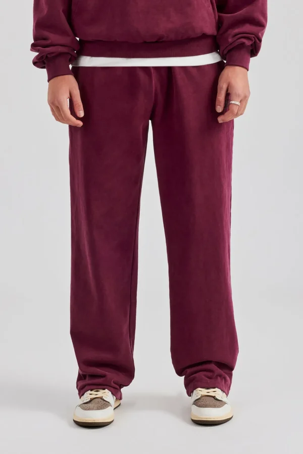 Washed Straight Leg Jogger - Burgundy