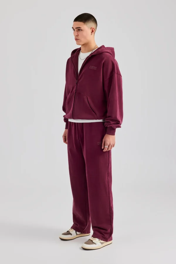 Washed Straight Leg Jogger - Burgundy