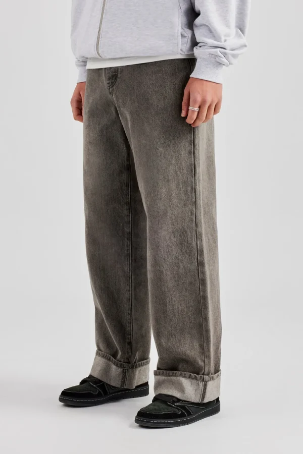 Washed Turn Up Baggy Jean - Washed Grey