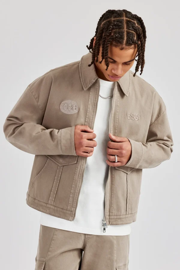 Washed Twill Harrington Jacket - Brown