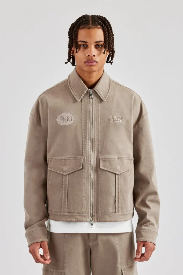 Washed Twill Harrington Jacket - Brown