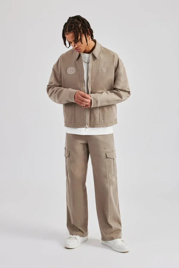 Washed Twill Harrington Jacket & Trouser - Brown