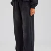 Washed Wide Leg Jogger - Black