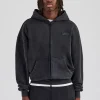 Washed Zip Through Hoodie - Black