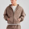 Washed Zip Through Hoodie - Taupe