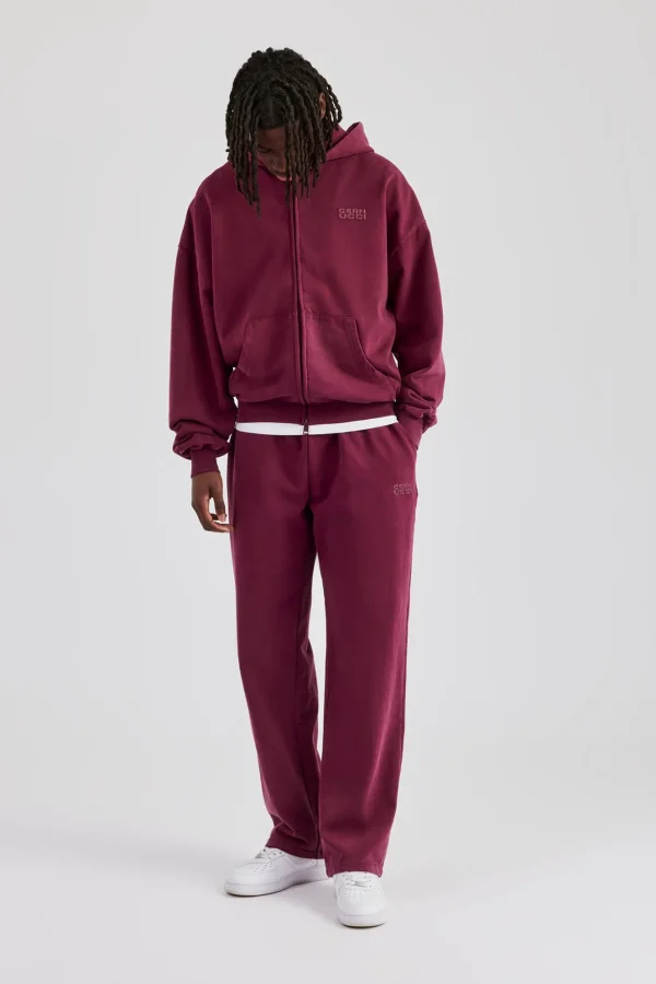 Washed Zip Through Hoodie - Burgundy