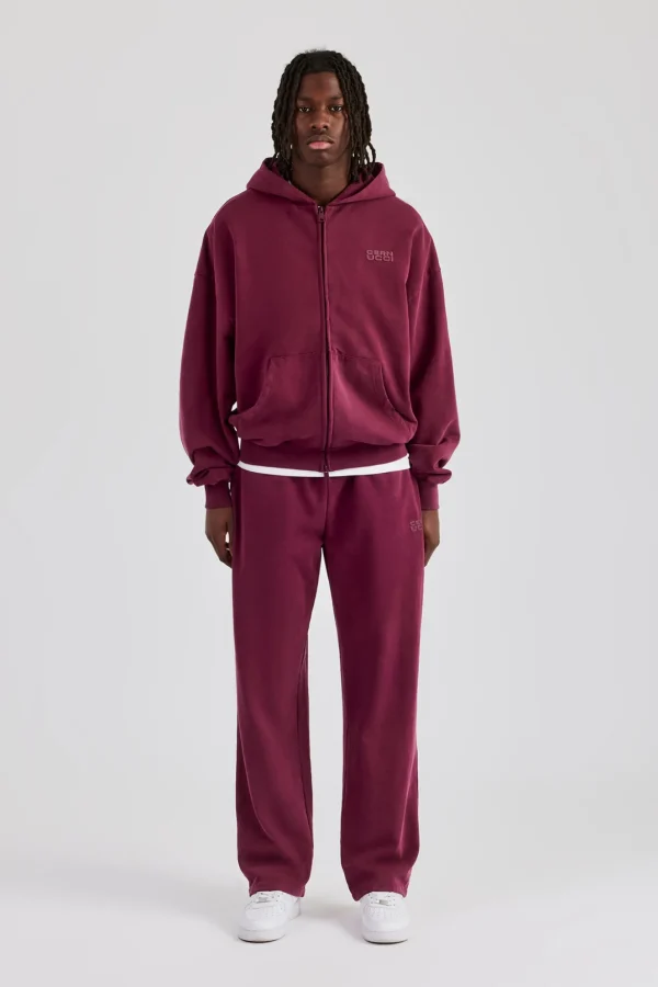 Washed Zip Through Tracksuit - Burgundy