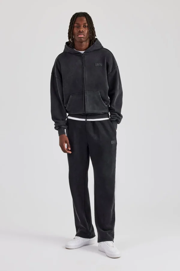 Washed Zip Through Tracksuit - Black