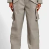 Wide Leg Faux Leather Cargo Trouser - Beige