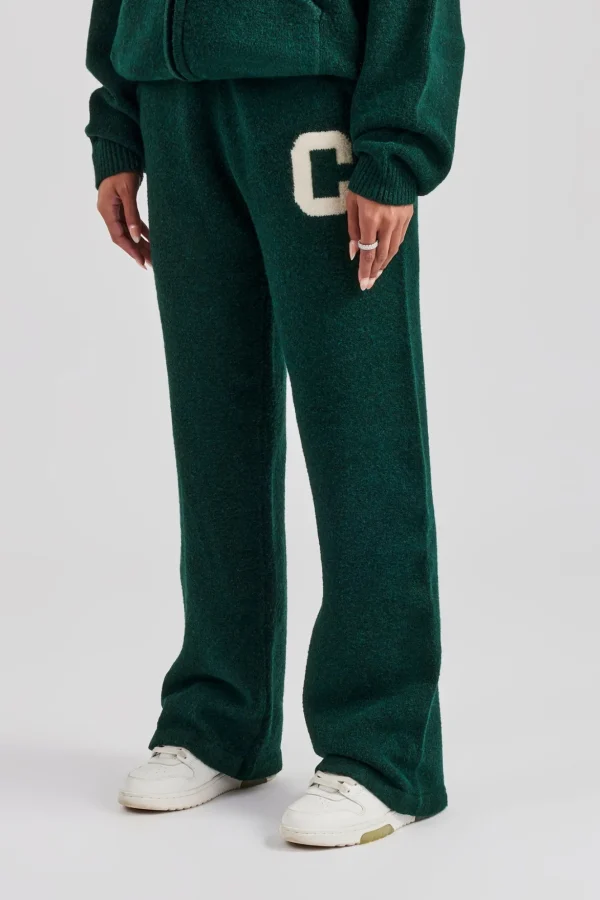 Wide Leg Knitted Jogger - Bottle Green