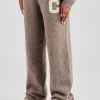 Wide Leg Knitted Jogger - Taupe