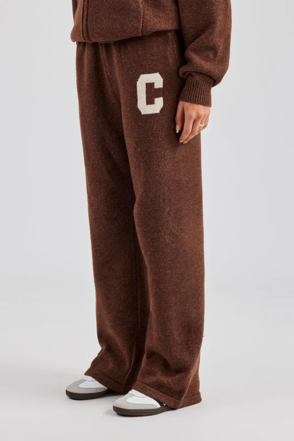 Wide Leg Knitted Jogger - Chocolate