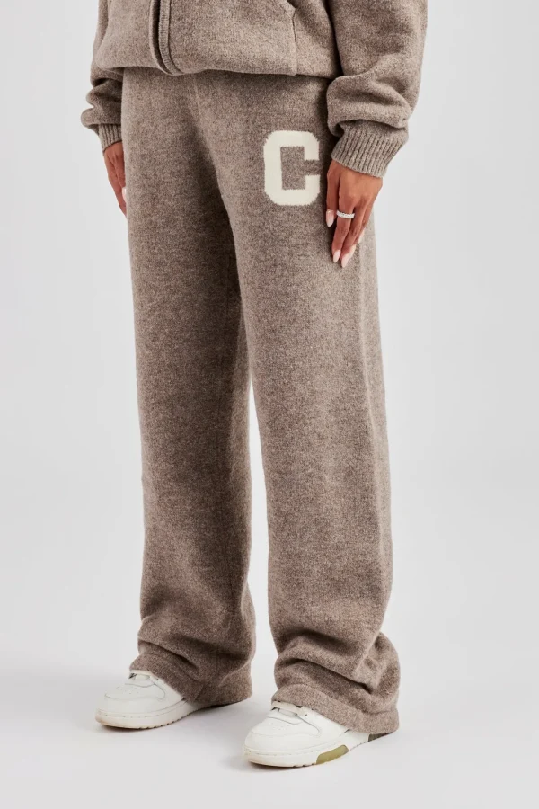 Wide Leg Knitted Jogger - Taupe