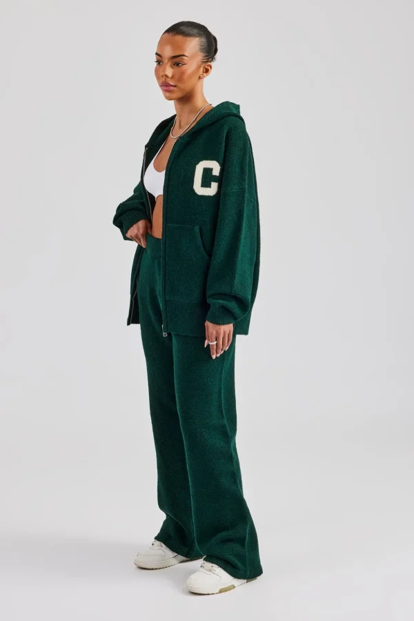 Wide Leg Knitted Jogger - Bottle Green