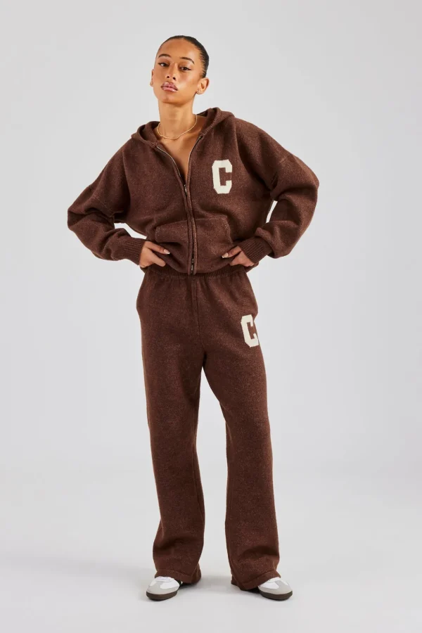 Wide Leg Knitted Jogger - Chocolate