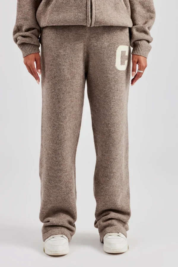 Wide Leg Knitted Jogger - Taupe