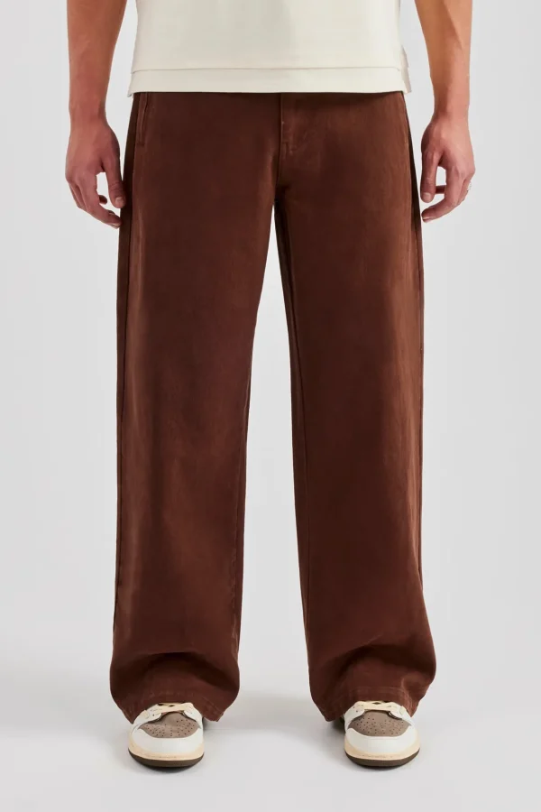 Wide Leg Twill Trouser - Chocolate