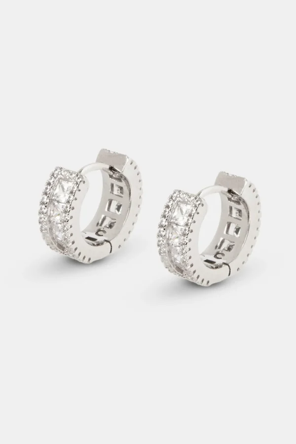 Womens 925 Clear CZ Baguette Hoop Earrings - 10mm