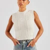 Womens Cable Knit Vest - Off White