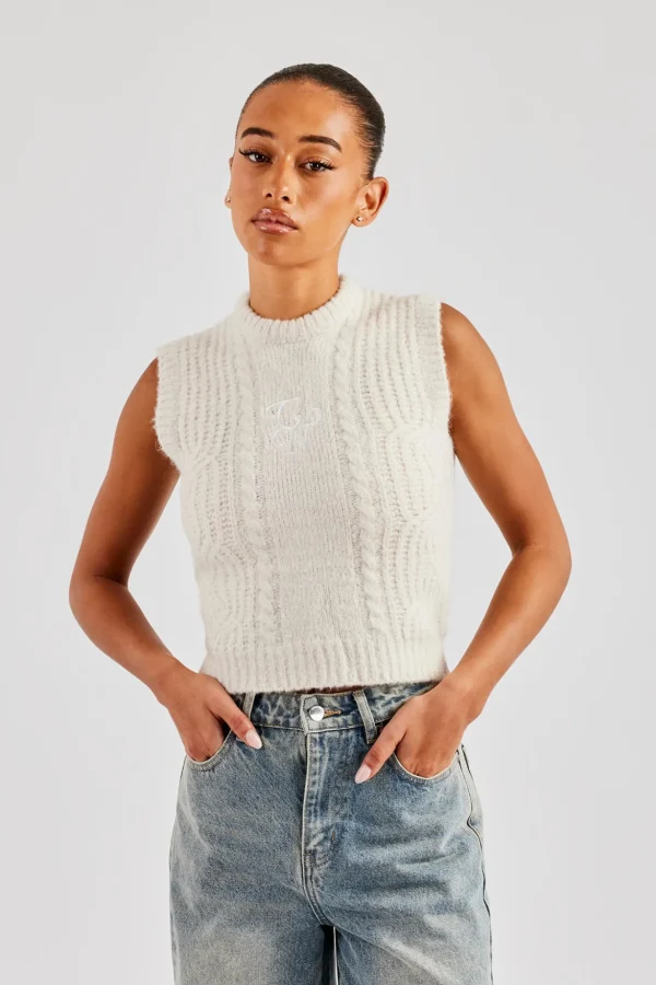 Womens Cable Knit Vest - Off White