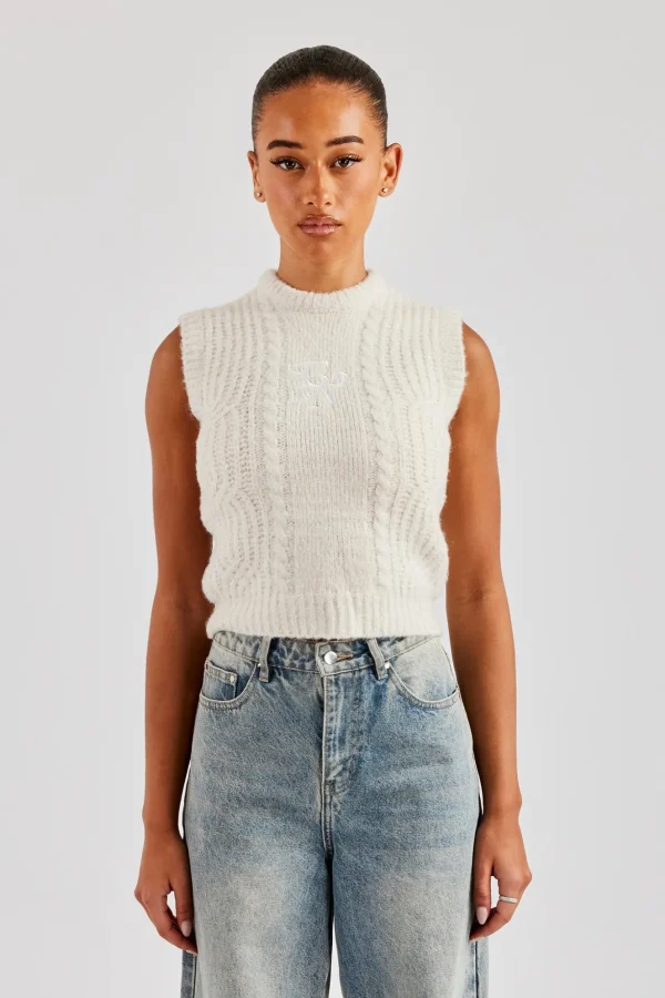 Womens Cable Knit Vest - Off White