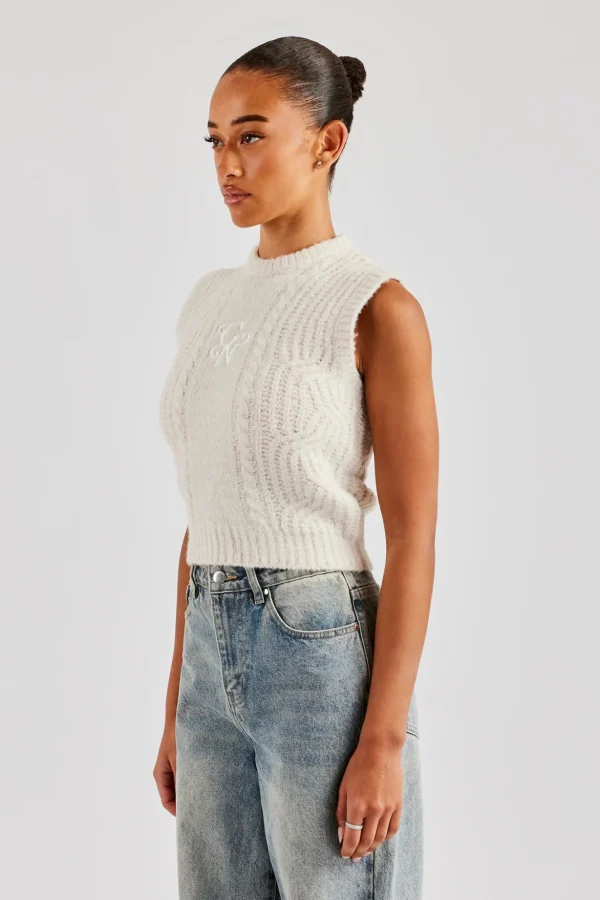 Womens Cable Knit Vest - Off White