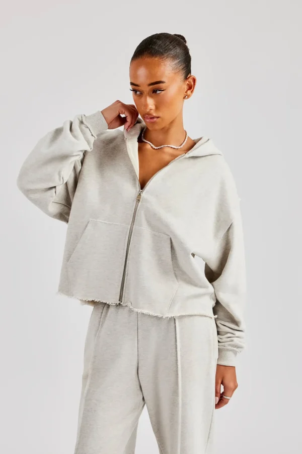 Womens Exposed Seam Zip Through Hoodie - Grey Marl